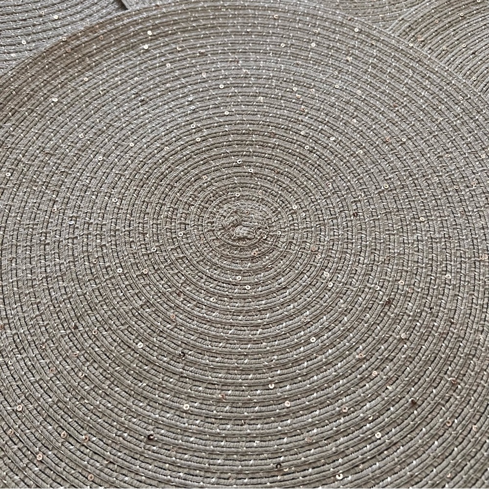 Pottery Barn Round Sequin Straw Placemat Set of 4 - Neutral Beige